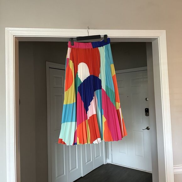 Crosby By Mollie Burch Abstract Pleated Midi Skirt / Colorful Red Pink Blue Sz M - Picture 2 of 8